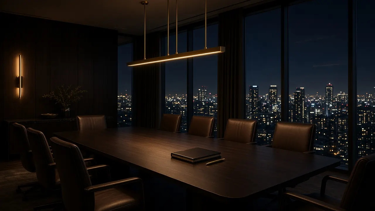 Executive boardroom overlooking the city at night — political consultancy and campaign strategy in Nairobi