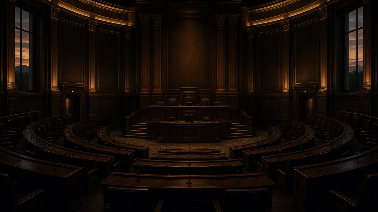Empty legislative chamber at dusk — public affairs, policy advocacy and government relations in Kenya