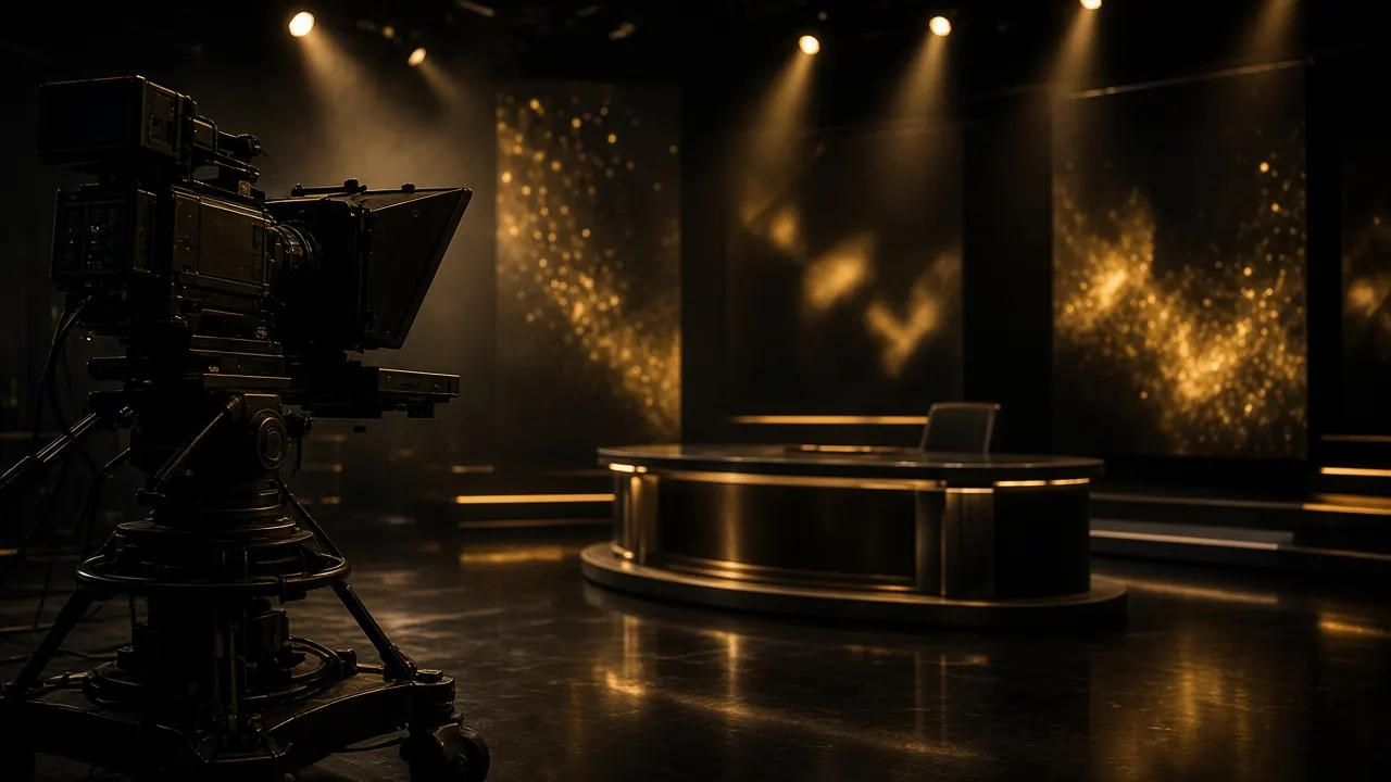 Television studio with broadcast camera and interview desk — TV interviews and media placements in Kenya