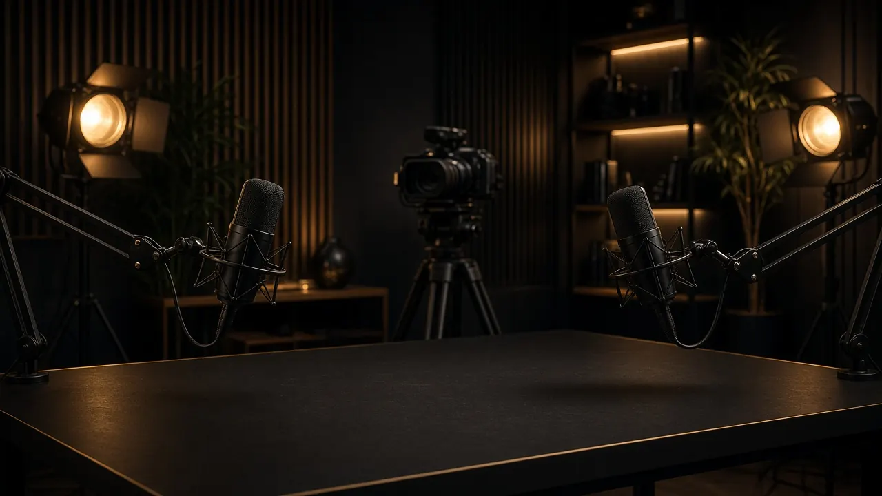 Podcast and video production studio with microphones and camera — executive podcasts and documentary production in Kenya